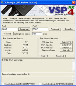 Capture d'écran Virtual Serial Port ActiveX
