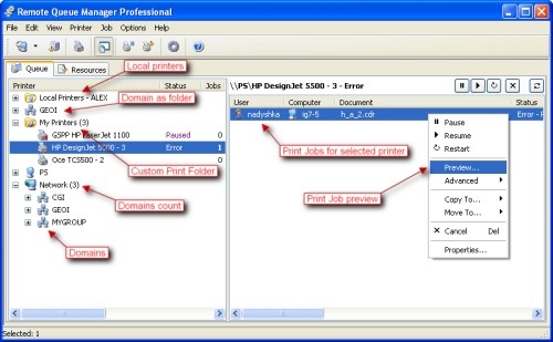 Capture d'écran Remote Queue Manager Professional