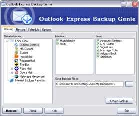Capture d'écran Outlook Express Backup Genie