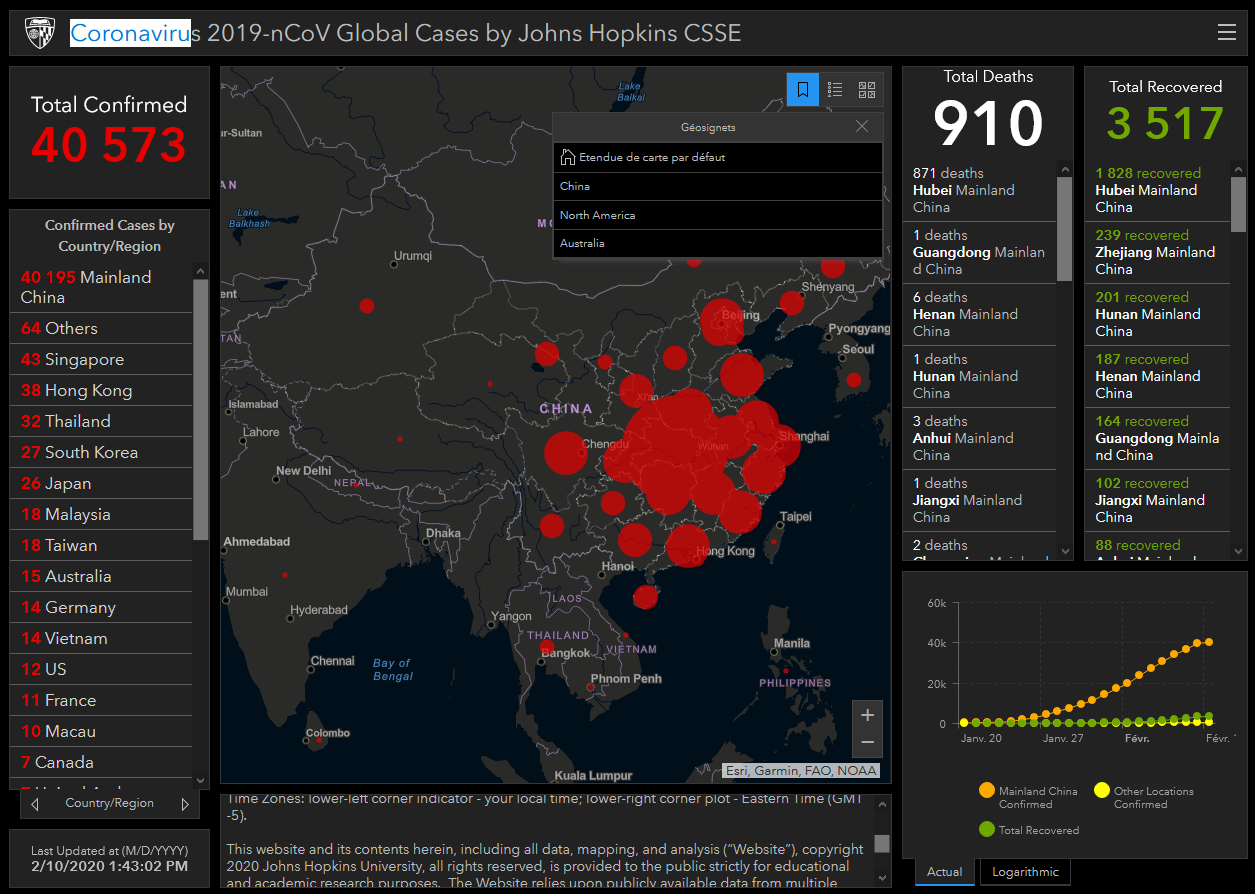 Capture d'écran Coronavirus 2019-nCoV Globale Fälle Capture d'écran Coronavirus 2019-nCoV Globale Fälle