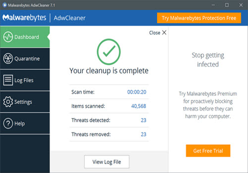 Capture d'écran ADWCleaner Capture d'écran ADWCleaner