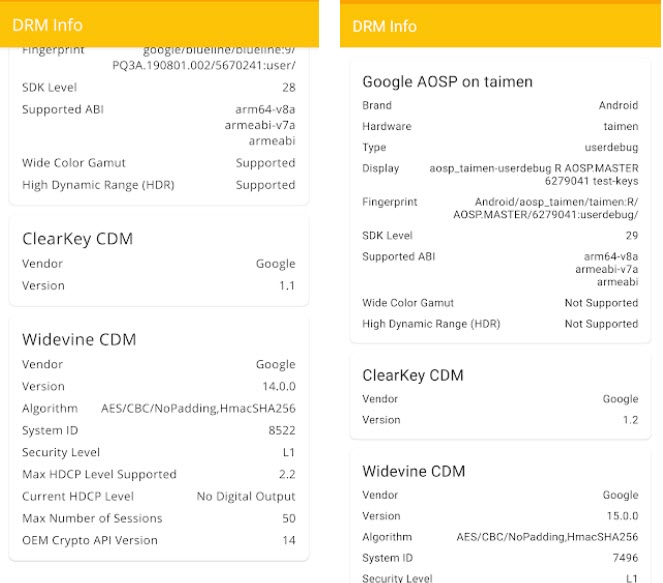 Capture d'écran DRM Info Android Capture d'écran DRM Info Android
