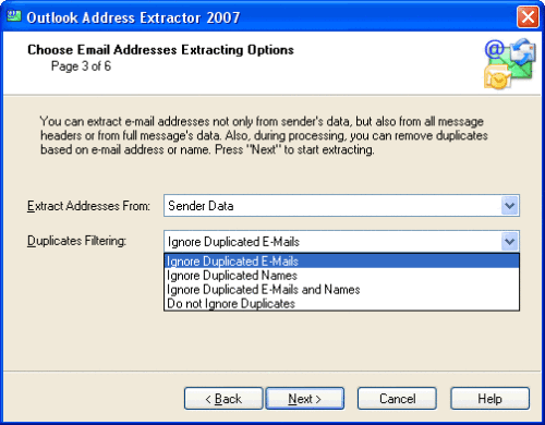 Capture d'écran Outlook Address Extractor 2007