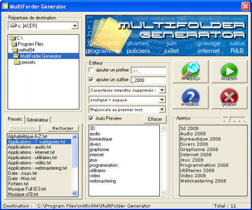 Capture d'écran MultiFolder Generator