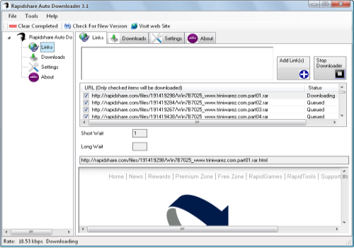 Capture d'écran RapidShare Downloader Capture d'écran RapidShare Downloader