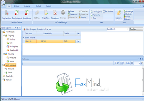 Capture d'écran Faxmind Server Capture d'écran Faxmind Server