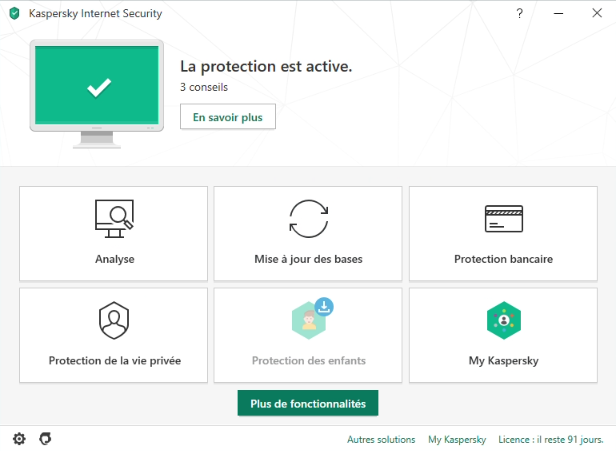 Capture d'écran Kaspersky Internet Security 2020 Capture d'écran Kaspersky Internet Security 2020