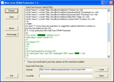 Capture d'écran Web Form SPAM Protection