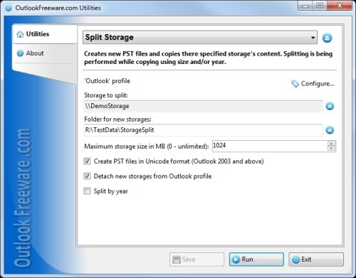 Capture d'écran Split Outlook Storage Capture d'écran Split Outlook Storage