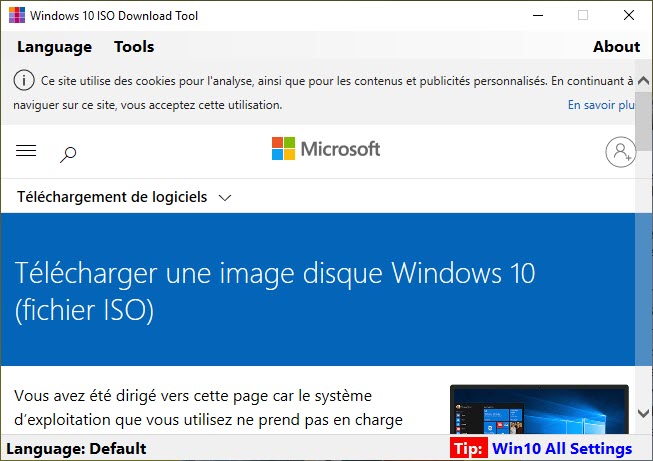 Capture d'écran Windows 10 ISO Download Tool Capture d'écran Windows 10 ISO Download Tool