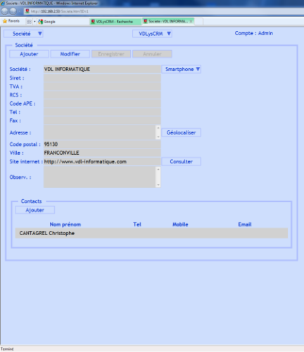 Capture d'écran VDLysCRM Capture d'écran VDLysCRM