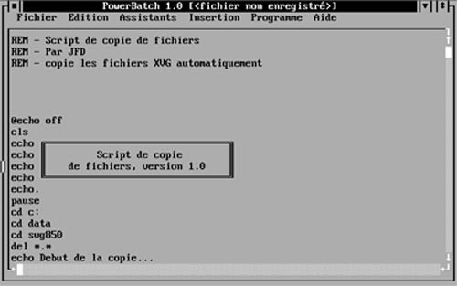 Capture d'écran PowerBatch pour le DOS