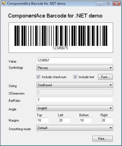 Capture d'écran ComponentAce Barcode .NET