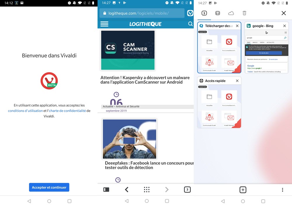 Capture d'écran Vivaldi Android Capture d'écran Vivaldi Android
