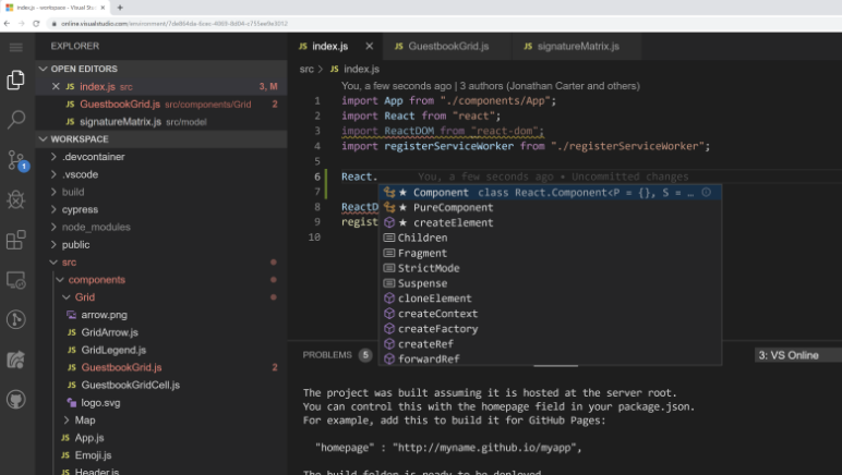 Capture d'écran Visual Studio Online Capture d'écran Visual Studio Online