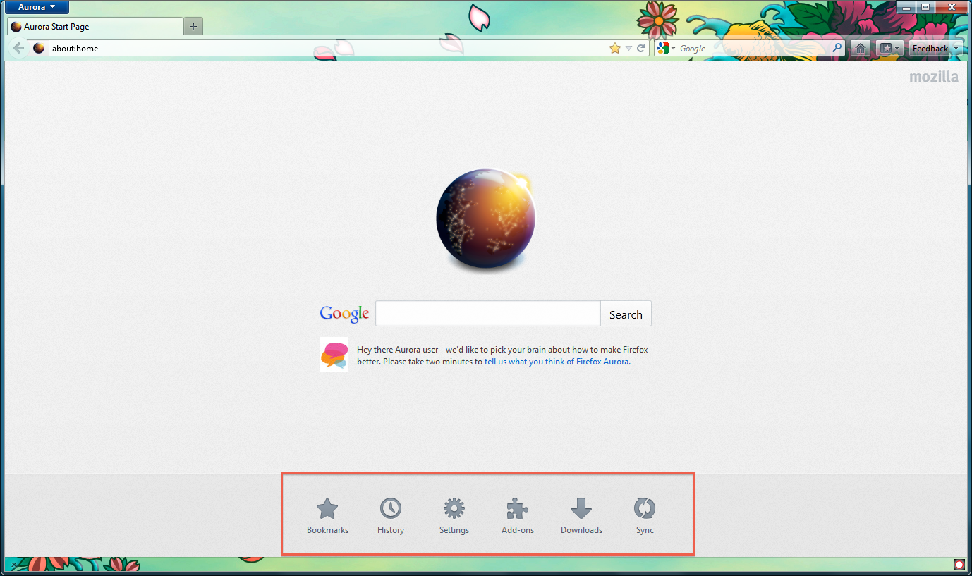 Capture d'écran Firefox Aurora Capture d'écran Firefox Aurora