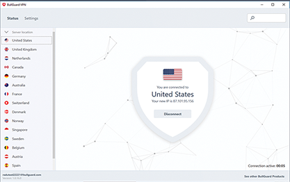 Capture d'écran BullGuard VPN Capture d'écran BullGuard VPN