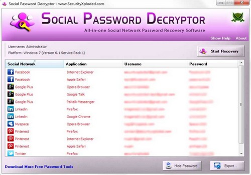 Capture d'écran Social Password Decryptor Capture d'écran Social Password Decryptor