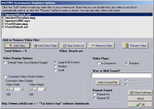 Capture d'écran AVI-MPG-WMV Screensaver