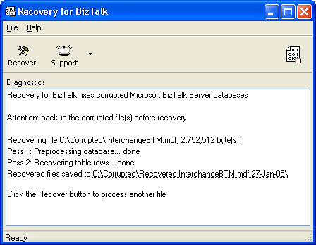 Capture d'écran Recovery for BizTalk