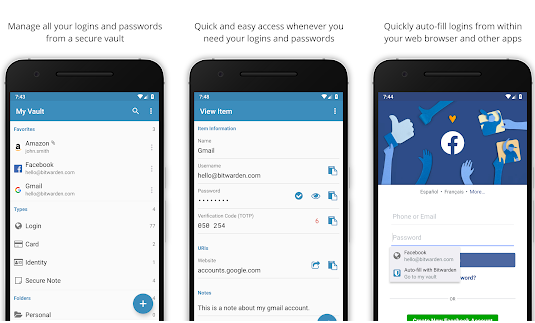 Capture d'écran Bitwarden – Gestionnaire de mot de passe Android Capture d'écran Bitwarden – Gestionnaire de mot de passe Android