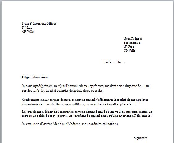 Modele De Lettre De Demission Telecharger La Derniere Version