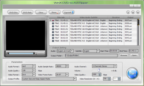 Capture d'écran WinX Free DVD to AVI Ripper