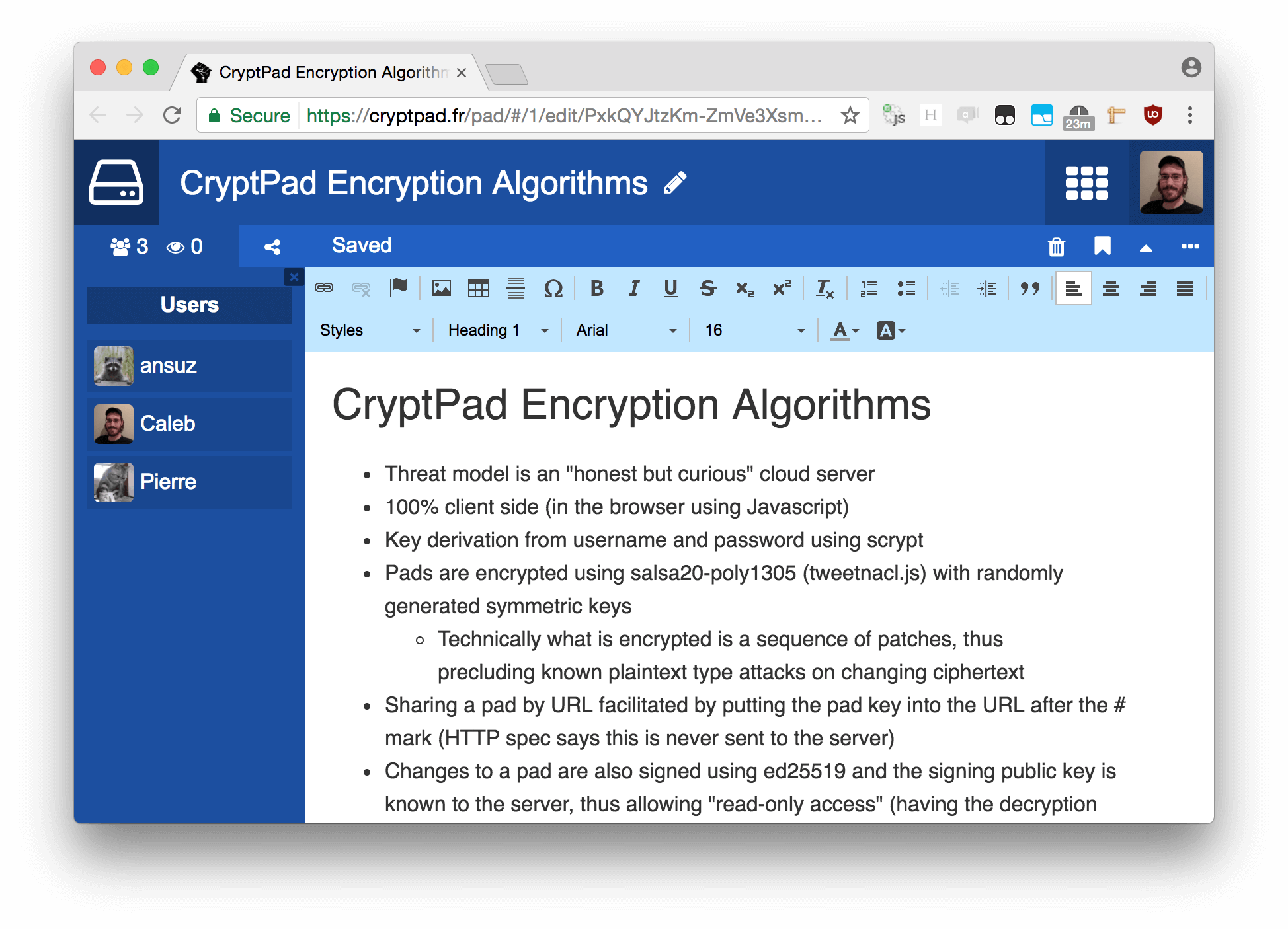 Capture d'écran CryptPad Capture d'écran CryptPad