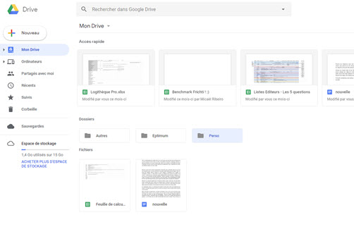 Capture d'écran Google Drive Capture d'écran Google Drive