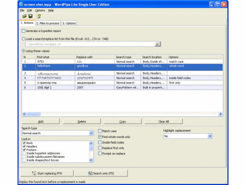 Capture d'écran WordPipe Search and Replace for Word Capture d'écran WordPipe Search and Replace for Word