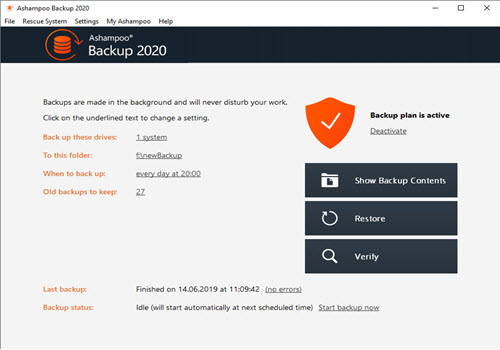 Capture d'écran Ashampoo Backup 2020 Capture d'écran Ashampoo Backup 2020
