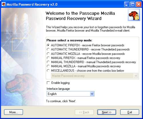 Capture d'écran Mozilla Password Recovery Capture d'écran Mozilla Password Recovery