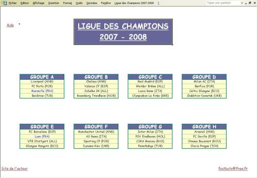 Capture d'écran Ligue des Champions 2007-2008