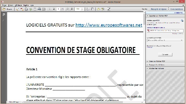 Descargar Modèle de Convention de Stage Obligatoire
