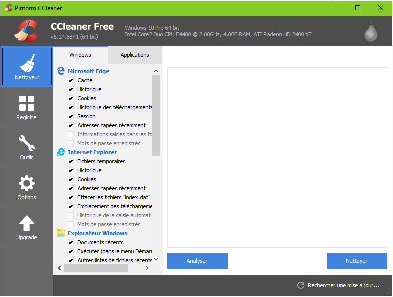 Capture d'écran CCleaner Capture d'écran CCleaner