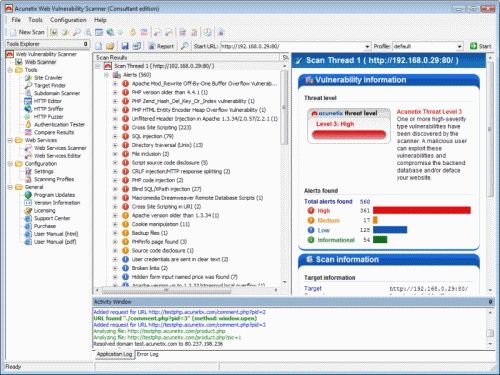 Capture d'écran Acunetix Web Vulnerability Scanner FREE