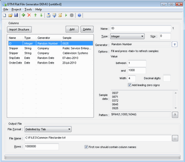 Capture d'écran DTM Flat File Generator
