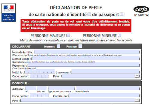 Download Formulaire De Declaration De Perte De Carte D Identite Ou De Passeport Logitheque English