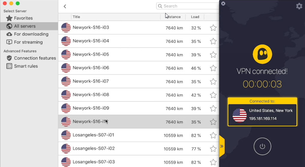 Capture d'écran CyberGhost VPN Mac Capture d'écran CyberGhost VPN Mac