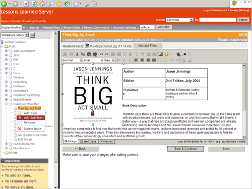 Capture d'écran Lessons Learned Server for Windows Capture d'écran Lessons Learned Server for Windows