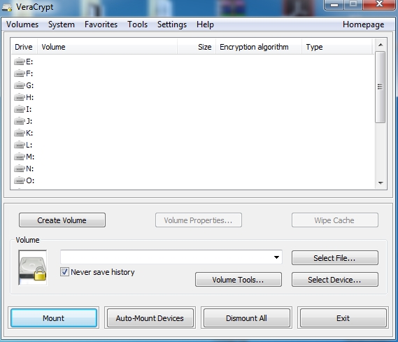 Capture d'écran VeraCrypt Capture d'écran VeraCrypt