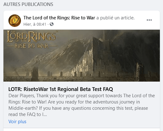 LOTR Rise to war official FB page