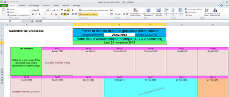 Download Calendrier De Grossesse Excel Logitheque English