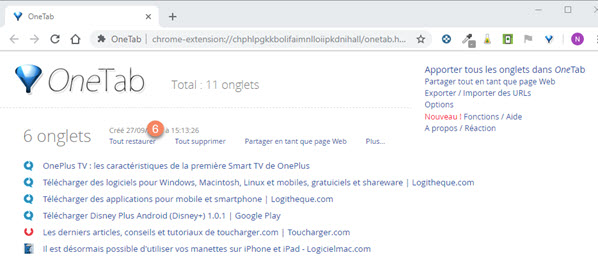 OUI, ON PEUT IMPORTER DES ONGLETS DE CHROME VERS FIREFOX ET INVERSEMENT Onetab%20restore%20tab