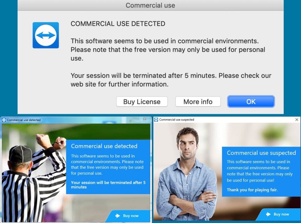 CORONAVIRUS : TEAMVIEWER NE VÉRIFIE PLUS SI VOUS EN FAITES UN USAGE COMMERCIAL DANS CERTAINS PAYS Commercial-use-warnings-1024x760