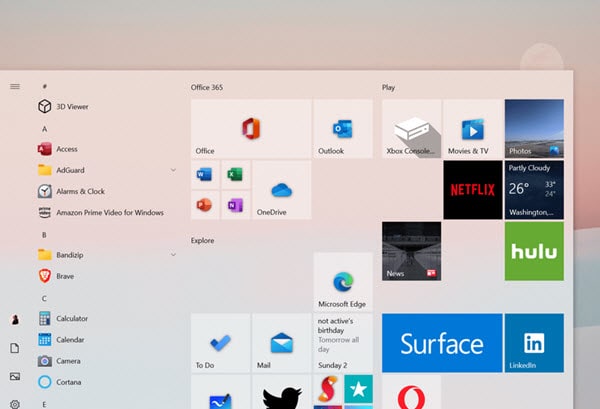 Comment activer le nouveau menu démarrer de Windows 10