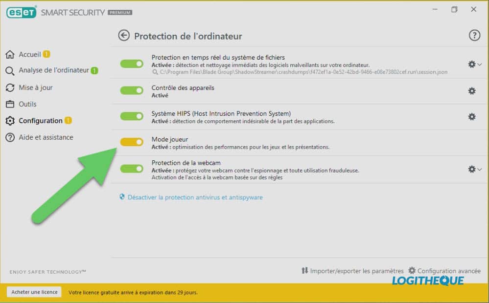 ESET Smart Security Premium mode joueur