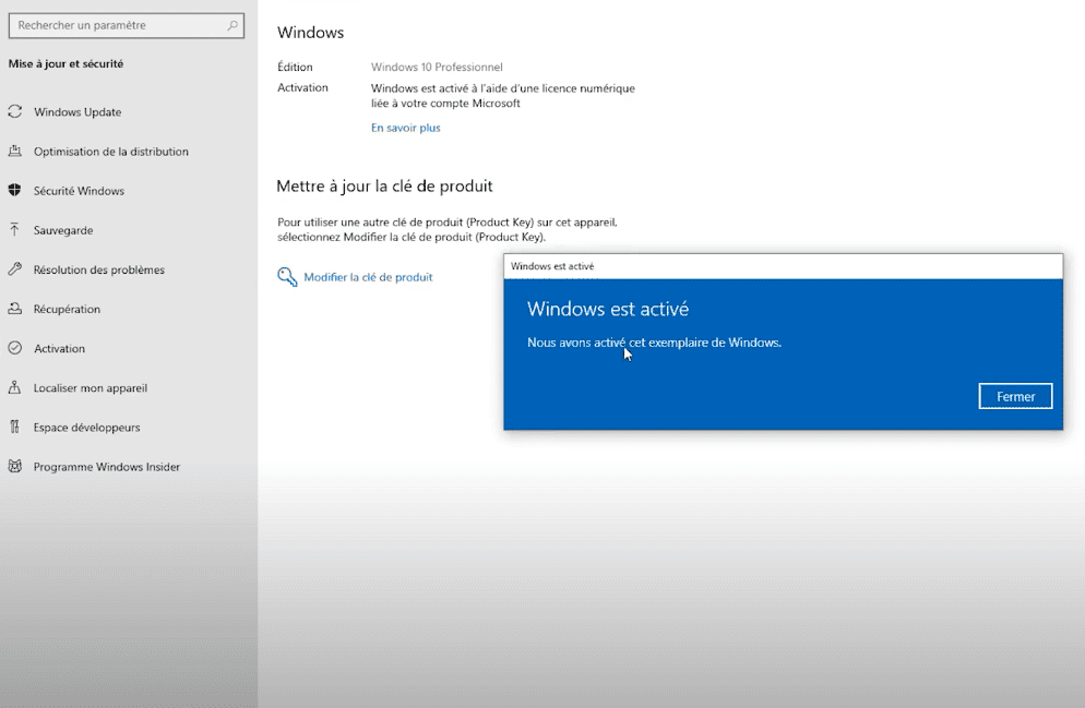 Activation de votre clé de licence Microsoft à vie