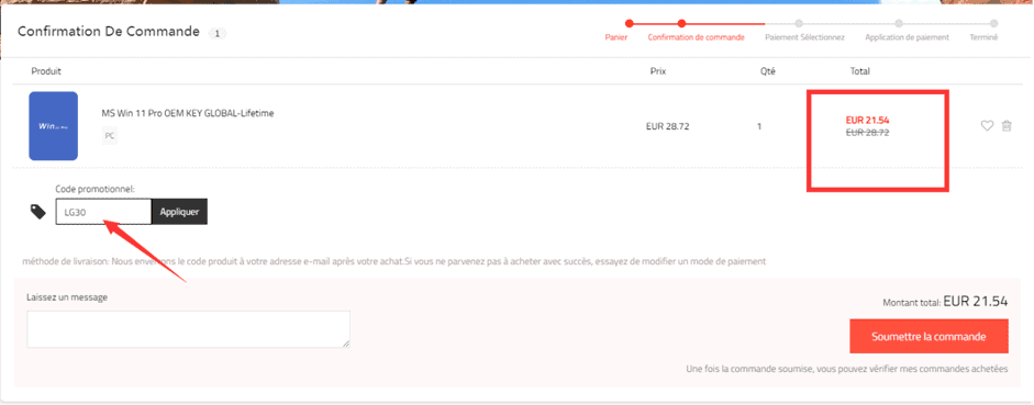 N'oubliez pas de saisir votre code promo LG30 pour 25% de remise supplémentaire